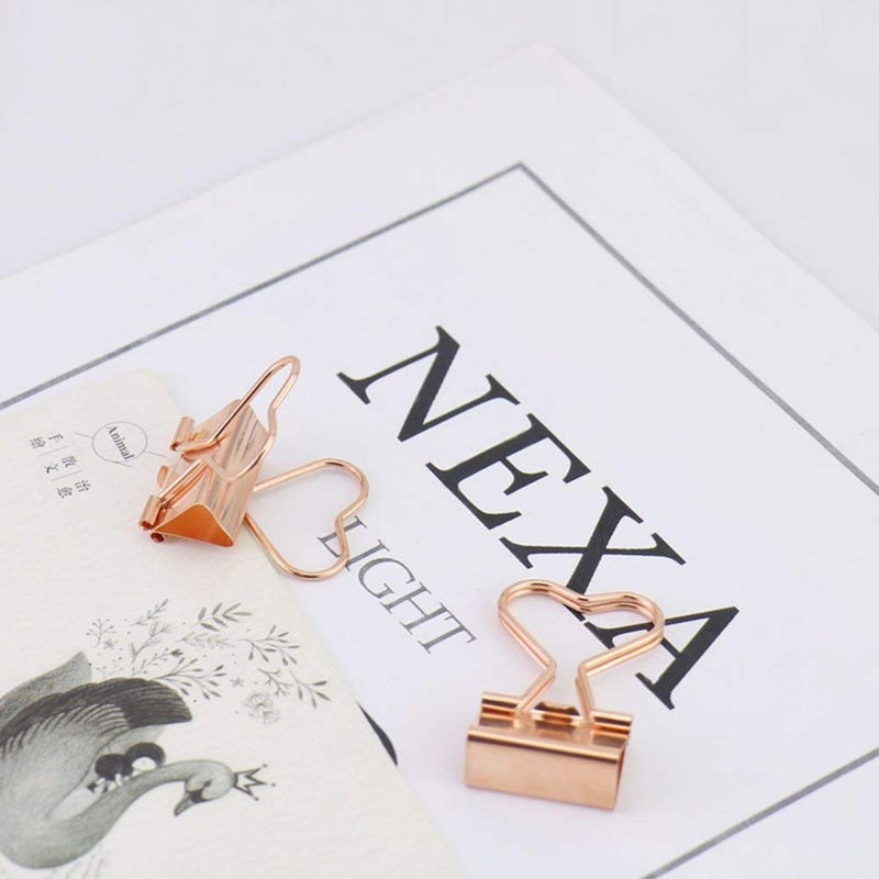 Supfoxer Rose Gold Metal Binder Clips with Heart Shaped Handle 0.74""/19mm foldback Clips in Acrylic Crystal Box Invoice Bill Clip Decorative Paper Clips Notes Letter for Office Home School (12Pcs) - Image 4